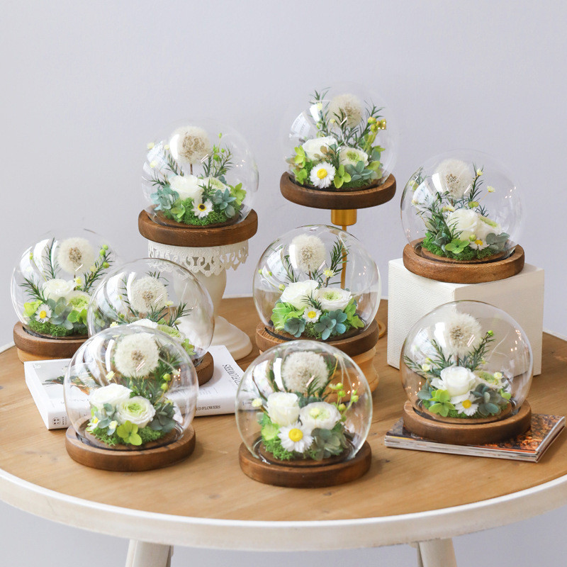 Preserved Roses and Dandelions in a Glass Dome—Ready-to-Give Valentine's Day Gift That Never Wilt