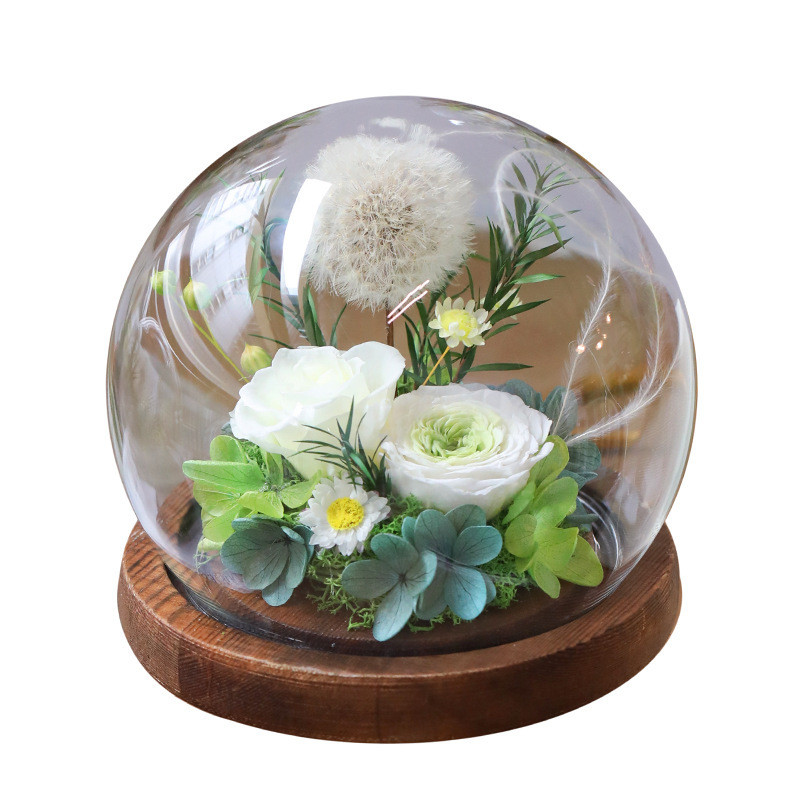Preserved Roses and Dandelions in a Glass Dome—Ready-to-Give Valentine's Day Gift That Never Wilt