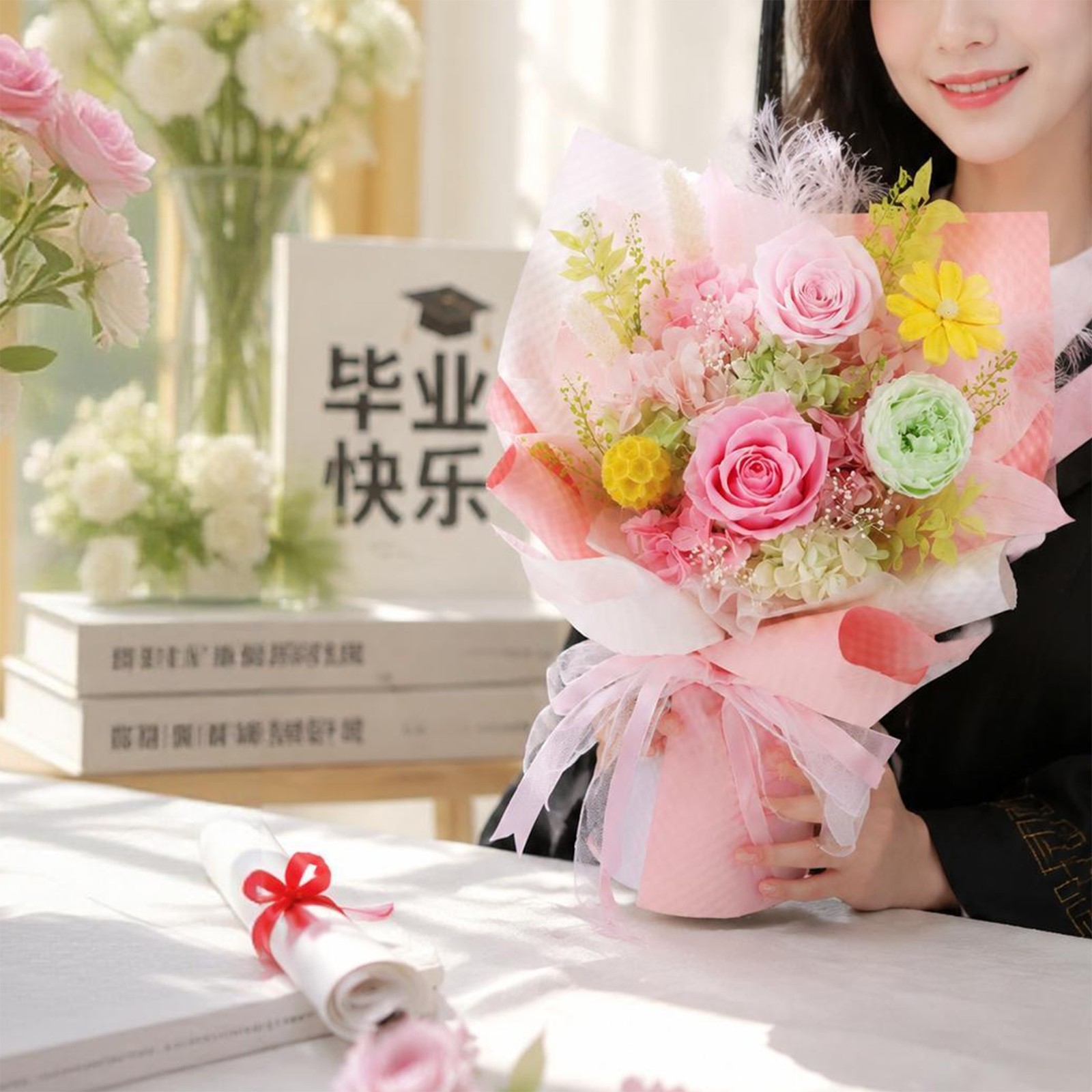 Preserved Flower Bouquets, Dried Flowers, Real Roses—Cross-Border Amazon Gifts for Valentine's Day, Christmas, and Birthdays